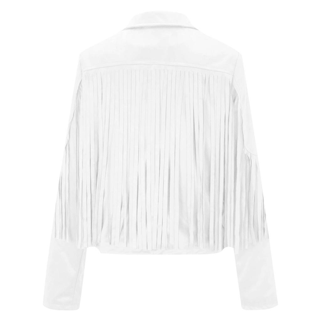 Женские куртки из искусственной замши с кисточками - винтажные лацканы с открытым передом в ковбойском стиле, кардиган с длинными рукавами и кисточками, топы