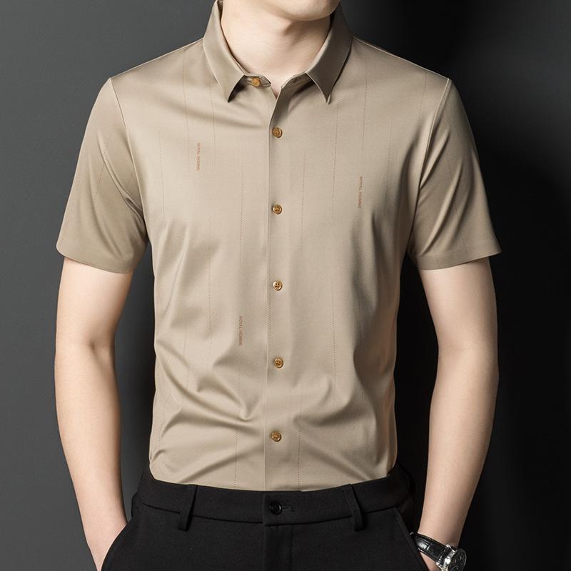 Летние мужские рубашки, модная корейская одежда для пап с короткими рукавами, деловые бесшовные ламинированные повседневные легкие роскошные мужские рубашки, тонкий срез