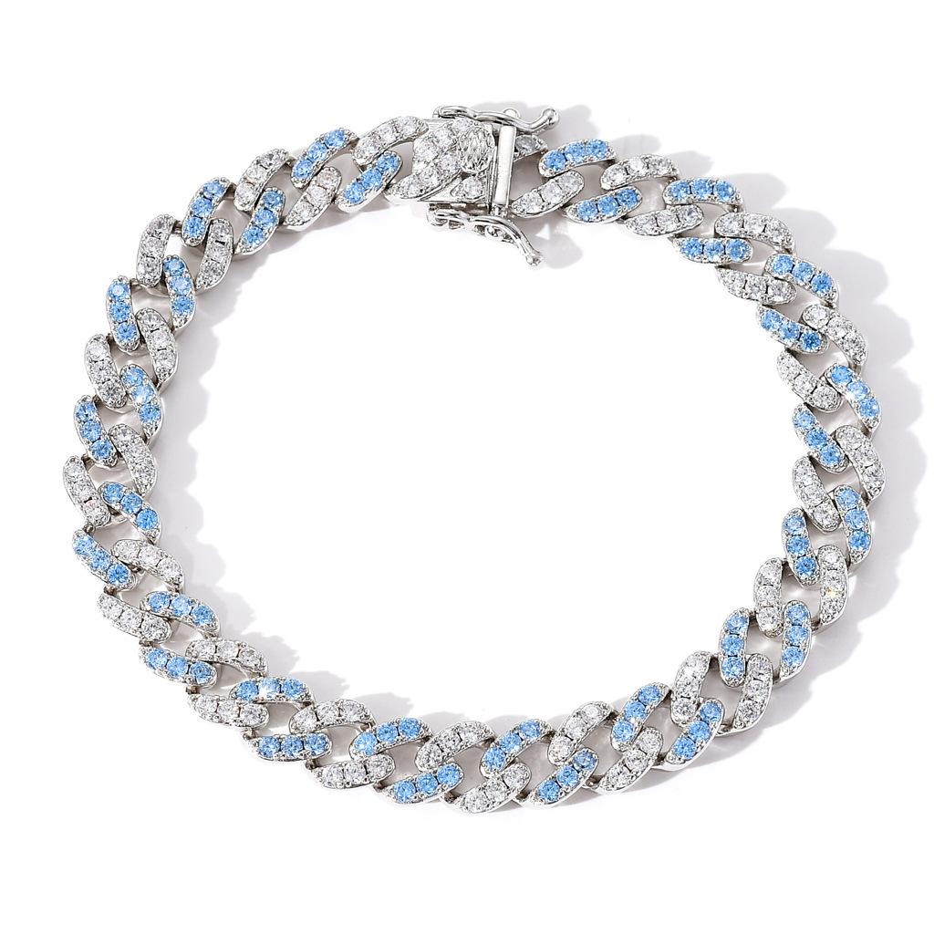 BES Fashion Personality Hip Hop 9 MM Miami Cuban Link Chain Necklace Iced Zircon Rhodium Plated Necklace for Party Jewelry Set