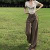 Lazy American High-Waist Athletic Cargo Pants for Women - Summer Thin Casual Wide-Leg Suit Trousers for Spring/Autumn