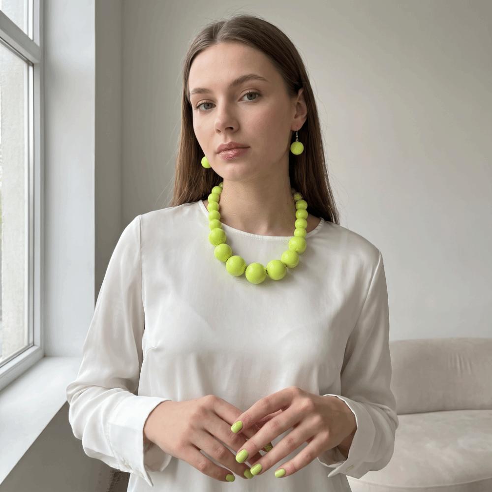 3 pcs/set Simulated Pearl Necklace Earrings Set Exaggerated Chunky Beads Necklace Gifting