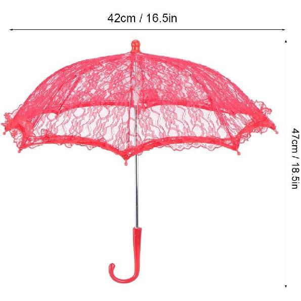 TOPINCN Свадебный кружевной зонт-трость Винтажный с вышивкой цветов Романтические фотоаксессуары Украшение для свадебной вечеринки, Белый/Красный(красный)