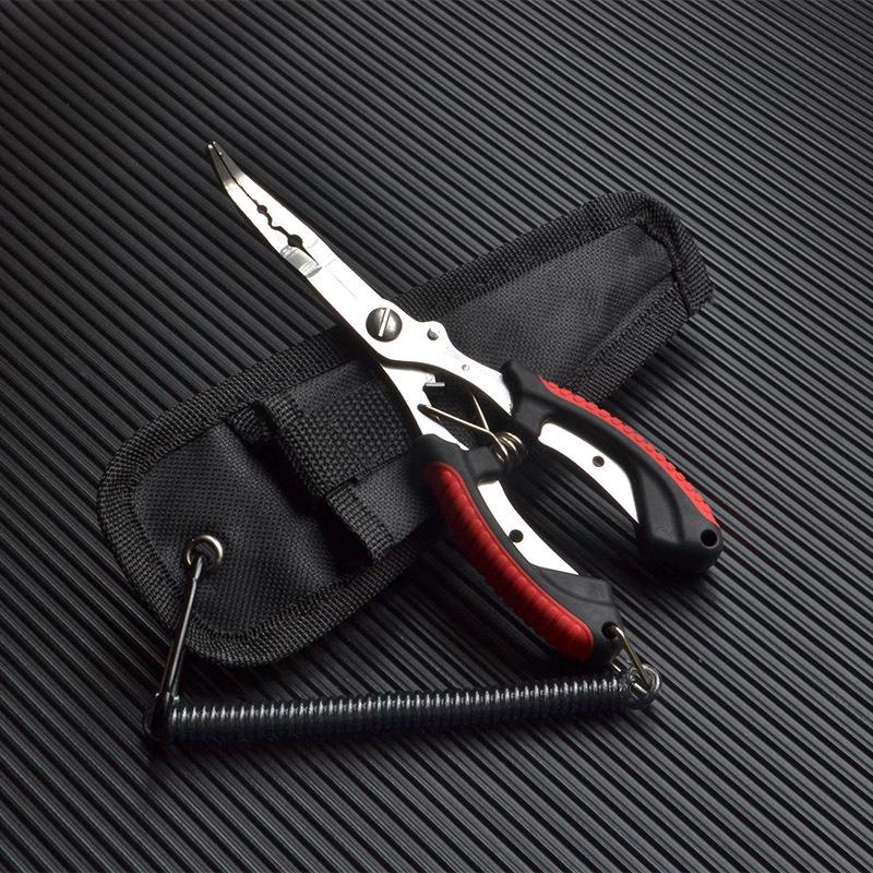 Рыболовные плоскогубцы из нержавеющей стали - Изогнутые губки, Кусачки для лески, Экстрактор крючков, Нескользящая рукоятка, Многофункциональный инструмент со шнурком.