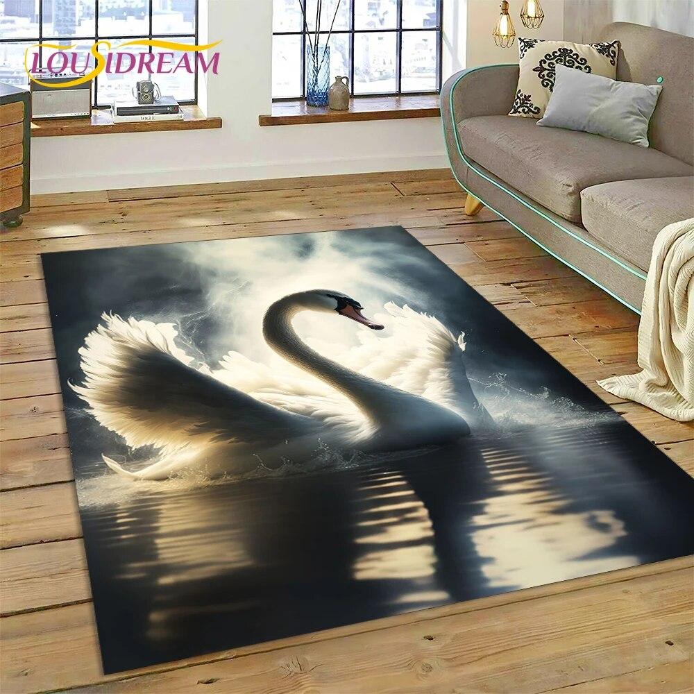 Love Swan Cartoon Cygnus Girl Gift Carpet Rug for Home Living Room Bedroom Sofa Doormat Decor,Kids Area Rug Non-slip Floor Mat