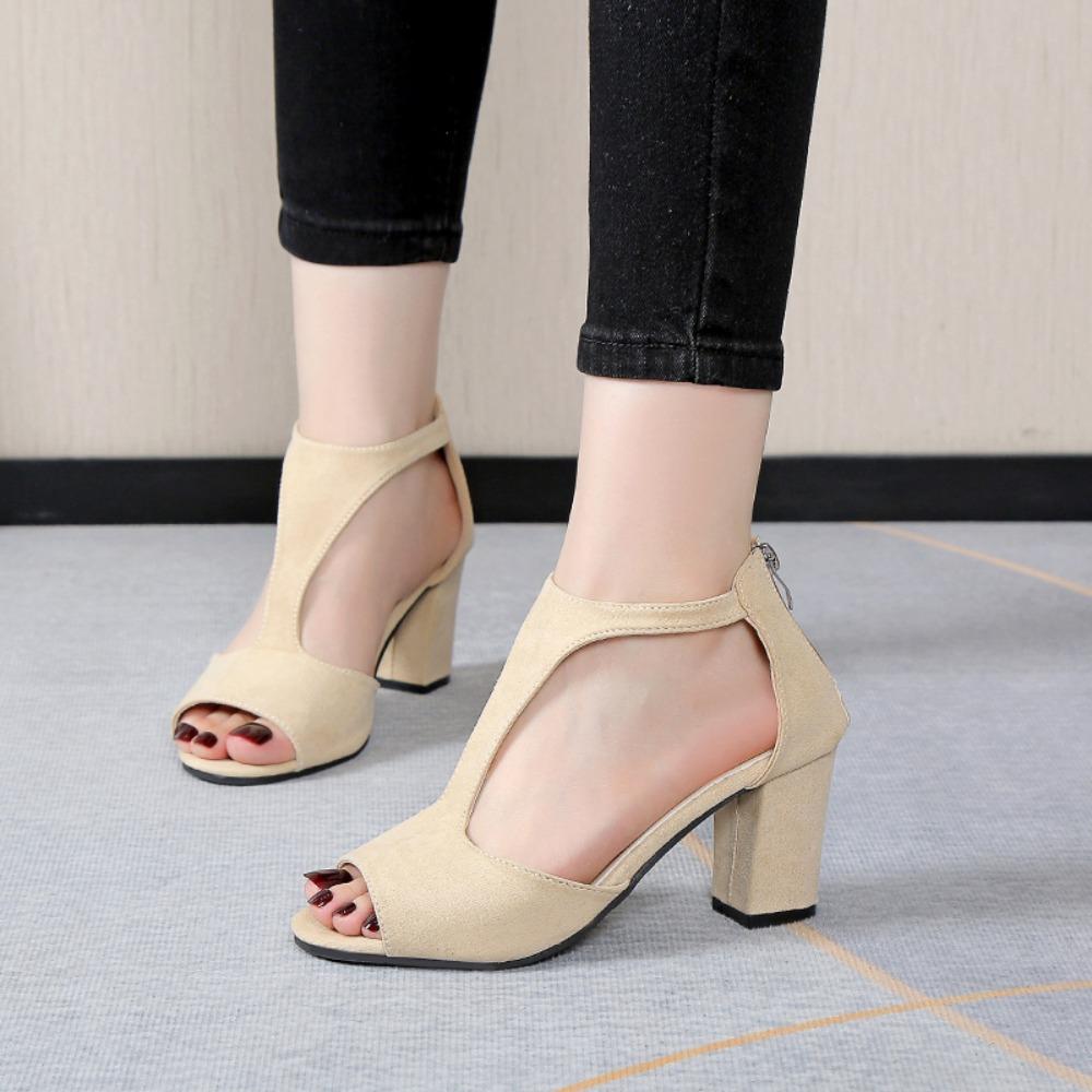 Летние новые женские босоножки с рыбьим ртом, молния сзади, сексуальные, однотонные, удобные, на высоком каблуке, одинарные, размер 35-44