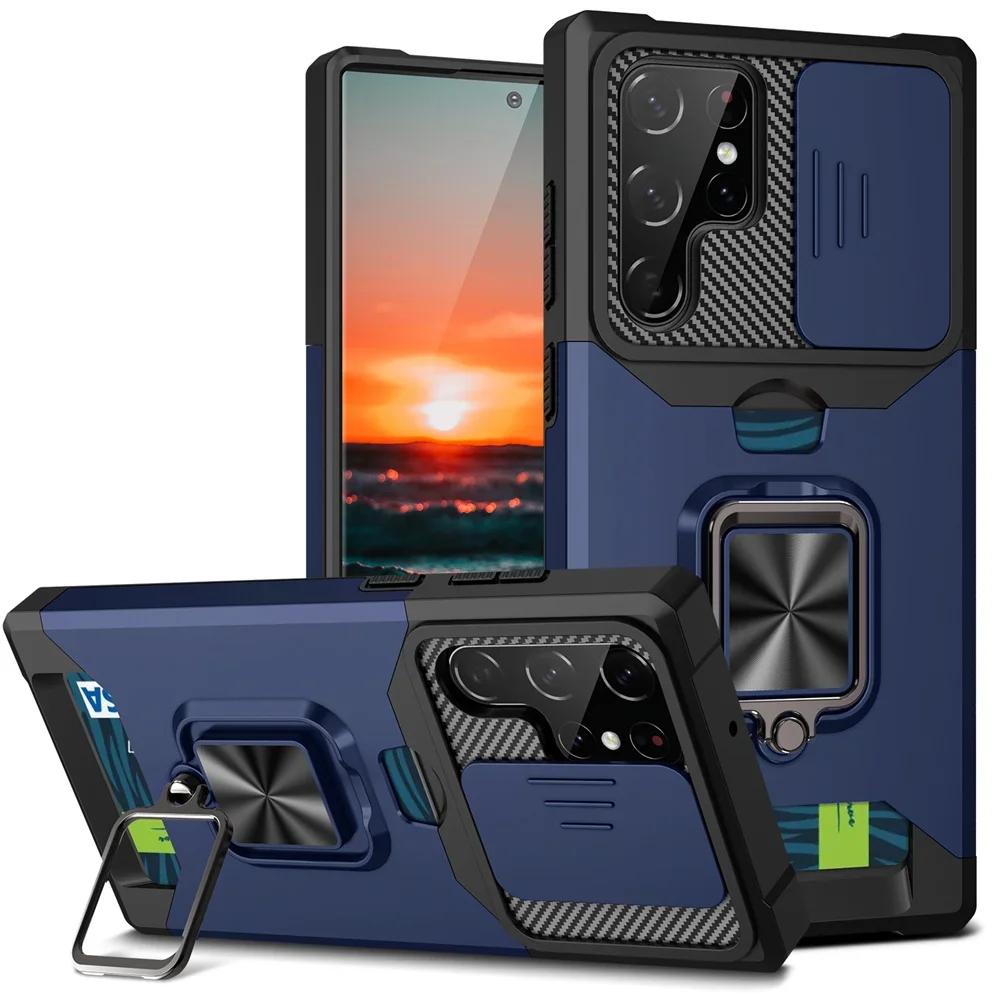 Чехол-броня с подставкой для Samsung Galaxy S26 Ultra S26+ S2 Plus Чехол Защита камеры Слот для карт Кошелек Держатель-кольцо Coque Fundas