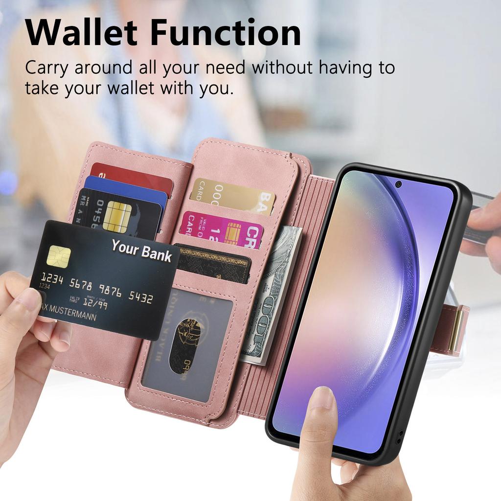 For Samsung Galaxy A16 4G/Galaxy A16 5G Magnetic Leather Case with Detachable RFID Blocking Zipper Wallet Cover