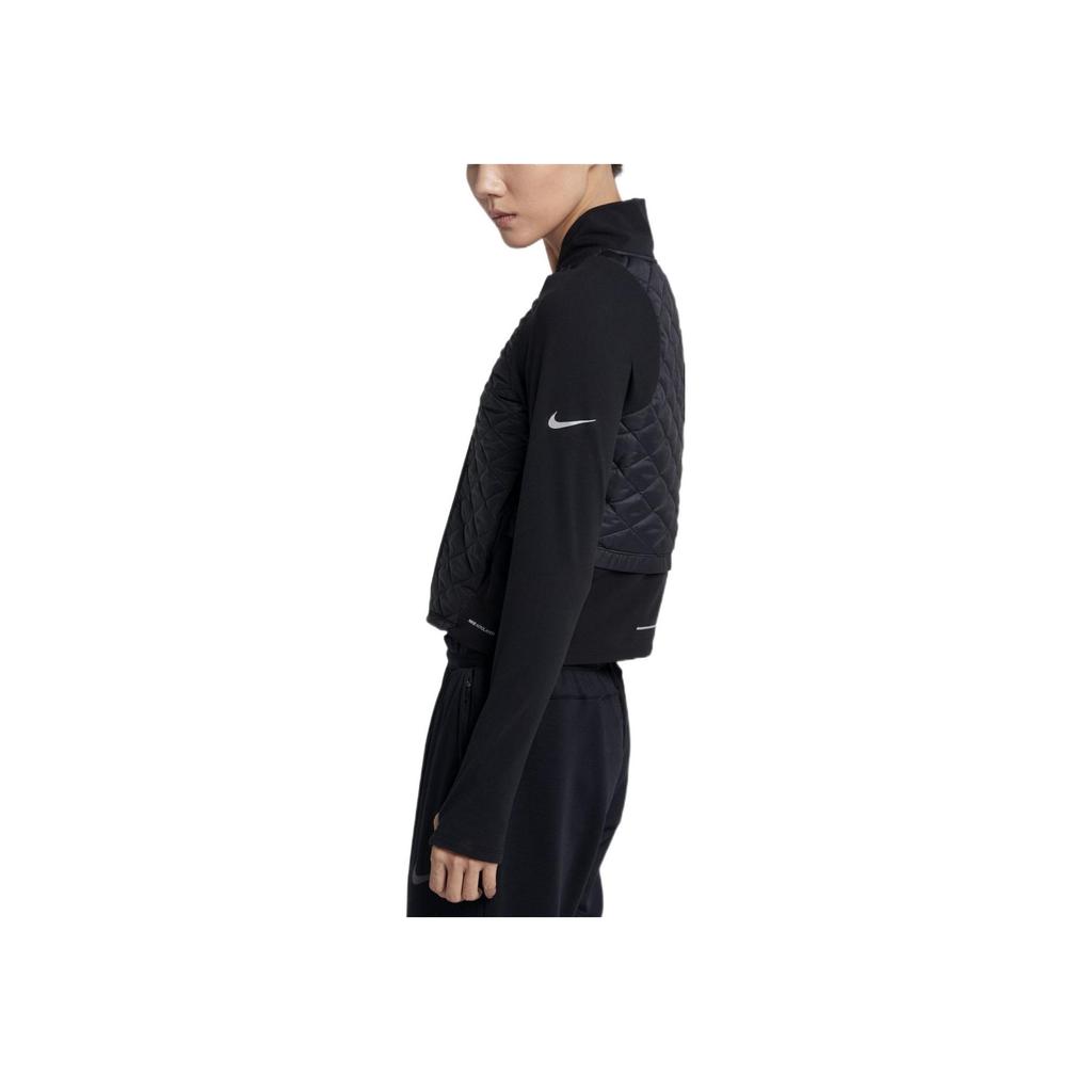 Nike Однотонная хлопковая куртка с логотипом-стойкой и молнией, женские куртки черного цвета CJ5560-010