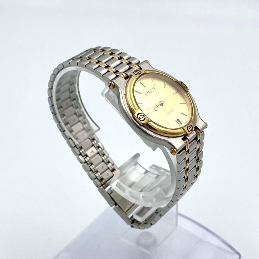 Б/У 858 Новая Батарея GUCCI Gucci 9000M Часы Дата Винтаж Кварцевые Комби Мужские Нержавеющая Сталь Рабочие
