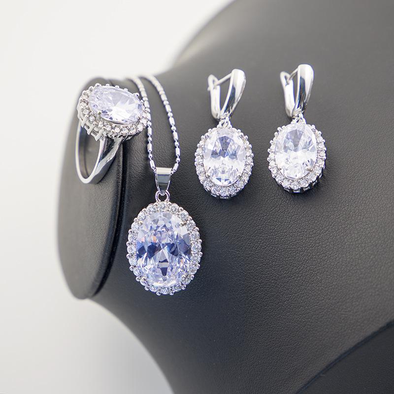 European and American Zircon Jewelry Set Jewelry Ring Necklace Earrings Inlay