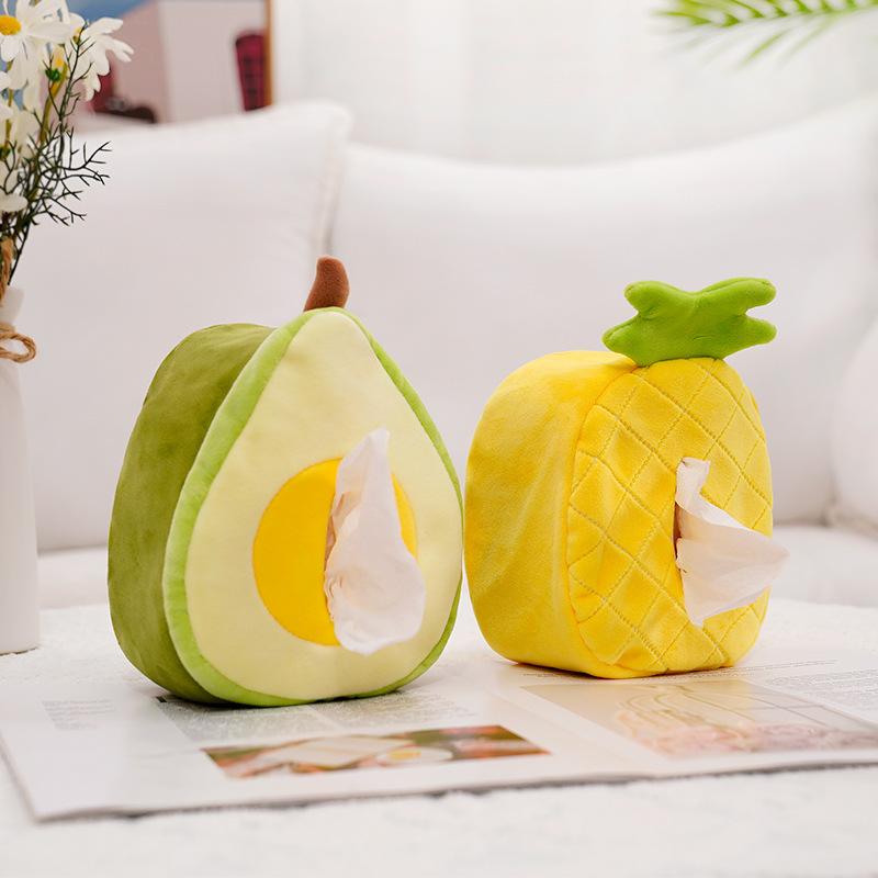 Cute Fruit Tissue Box Home Decoration Accessories Lifelike Watermelon Pineapple Avocado Plush Toy Soft Stuffed Fruit Doll