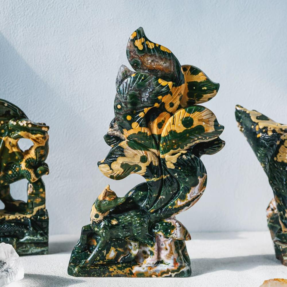 Natural Bubble Ocean Jasper Custom Dragon Carving Piece Specially Designed Healing Gemstone Dragon for Collectors