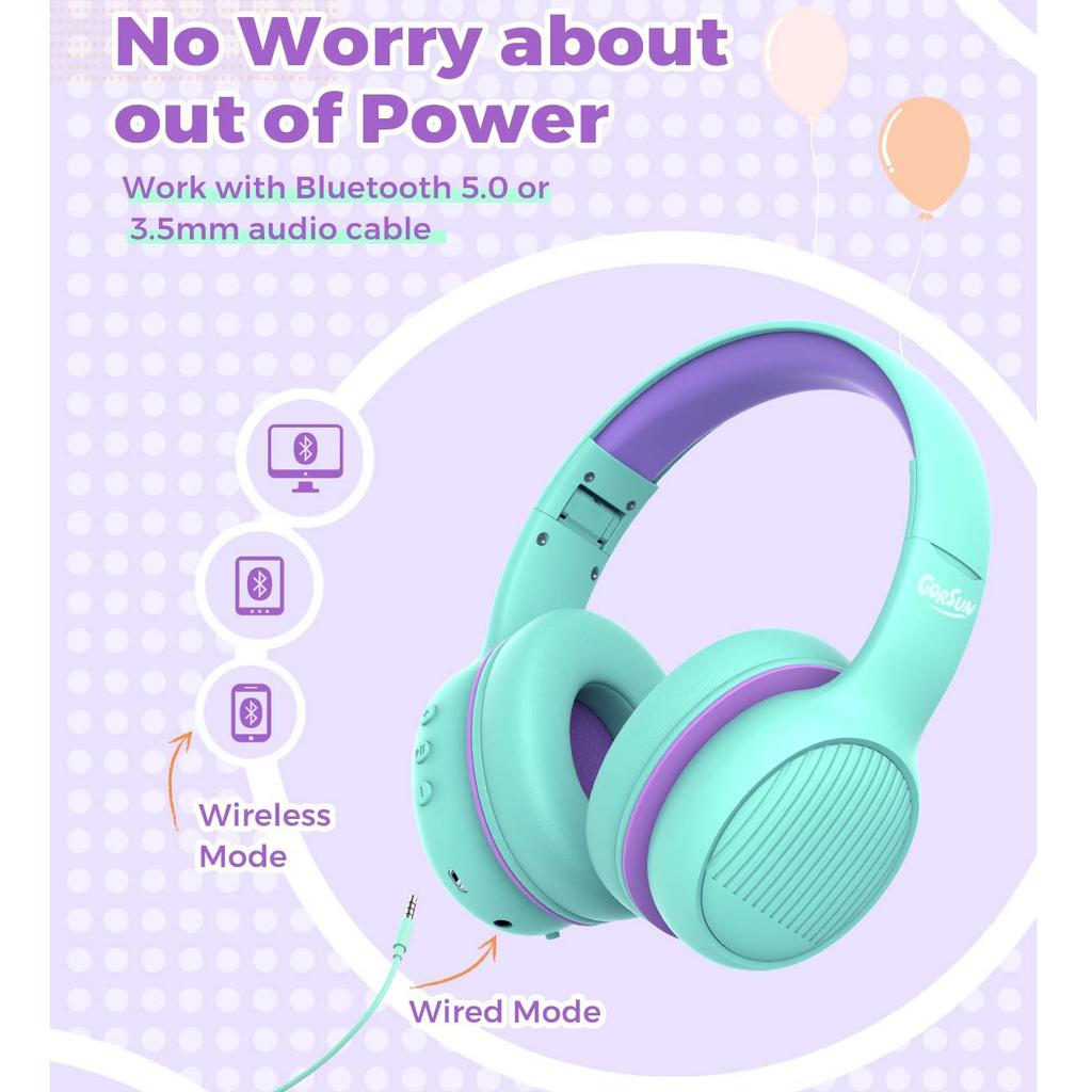 Premium Kids Headphones with 85/94dB Volume Limited, Wireless Headphones, Bluetooth Headphones Over Ear with Built-in Microphone,Wired/Wireless