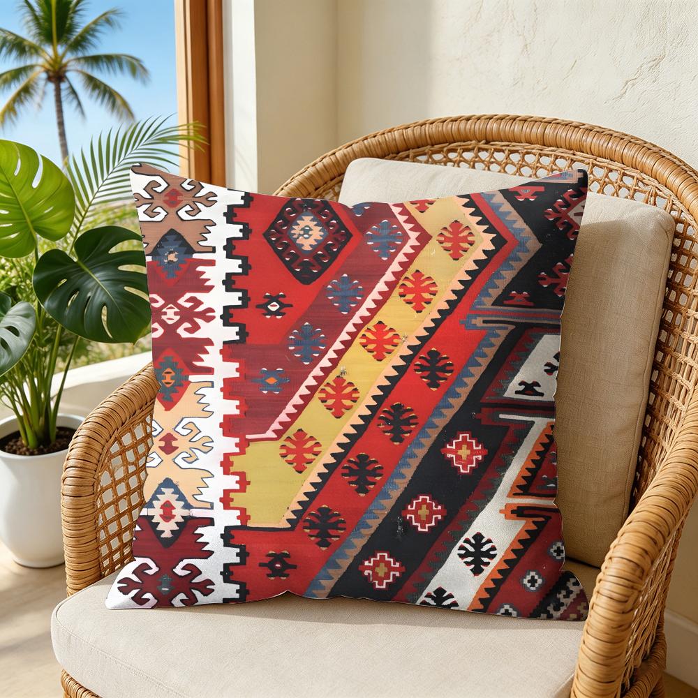 Turkish Kilim Carpet Pillow Case Double-Sided Plush Sofa Cushion Covers Organic Breathable Invisible Zipper