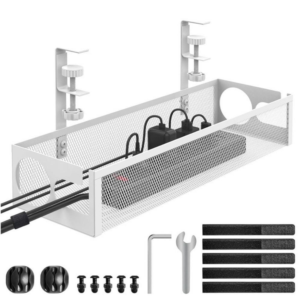 No Drilling Under Desk Wire Management Tray Space Saving Power Strip Cord Holder Office