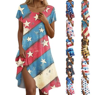 Платье бохо с коротким рукавом для женщин, повседневное, свободного кроя, летний сарафан с принтом и карманами