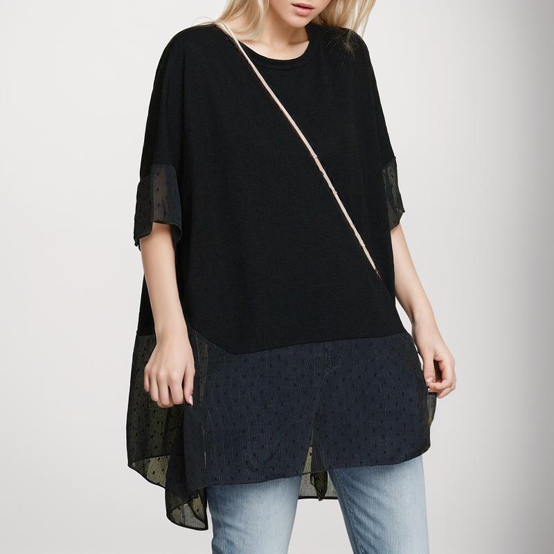 DIMANAF 2021, женская футболка больших размеров, модная женская летняя лоскутная футболка оверсайз с кружевом и круглым вырезом, хлопковые свободные топы с короткими рукавами и футболки