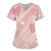 Women Working Uniform Smile Heart Print Cartoon Cat Dog Short Sleeve V-neck Tops Femme Blouse Nurse Work Wear Medical Uniforms