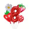 Набор из 5 воздушных шаров с ягодами клубники на день рождения - 32 дюйма, красные цифры (0-9) и форма фруктов, воздушные шары из алюминиевой фольги, подходят для весны/лета/осени