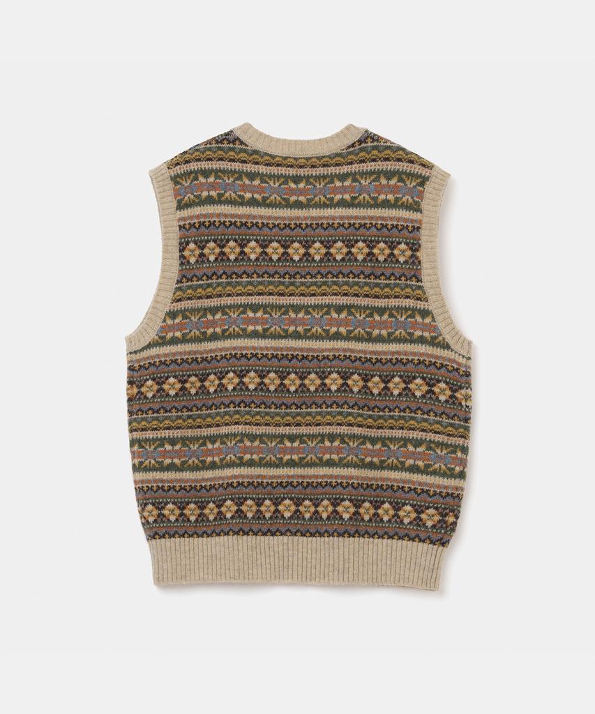 UNIFORM BRIDGE Вязаный жилет в стиле Fair Isle Бежевый