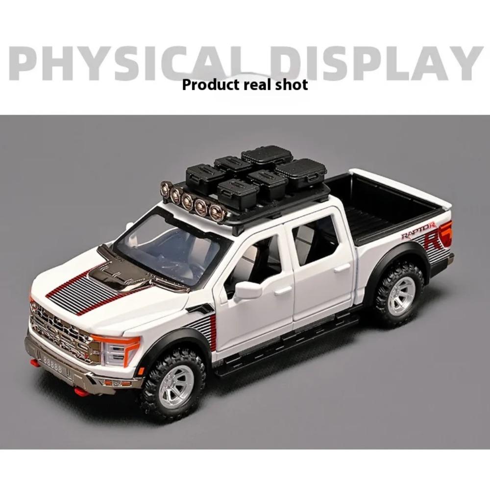 Масштаб 1/24 Пикап Ford Raptor F-150 Модель автомобиля из сплава Симуляция Внедорожник, Подарок для мальчика, Звук и свет Детская игрушка Украшения
