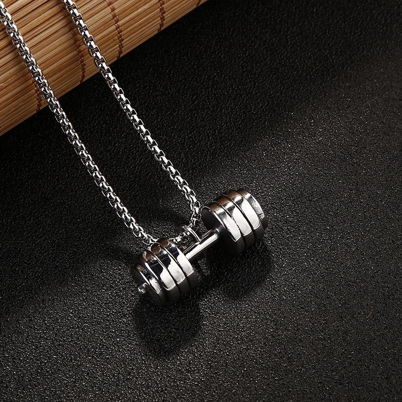 Silver Barbell Necklace, Dumbbell, Gym 360