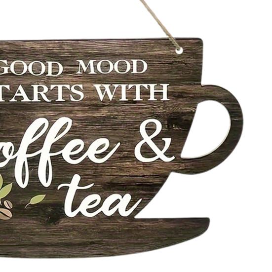 Деревянная подвесная табличка «Кофейная чашка» «Хорошее настроение начинается с кофе» «Чай» Дверная табличка Кухня Кафе Кофейный уголок Настенное украшение Орнамент