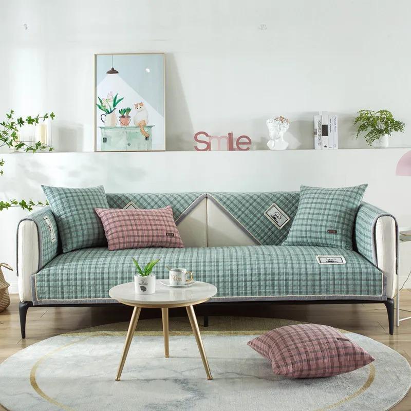 1 PCS Cotton Red Plaid Sofa Cover Towel Multi-size Couch Backrest Armrest Seat L Shape for Living Room Modern Minimalist Corner