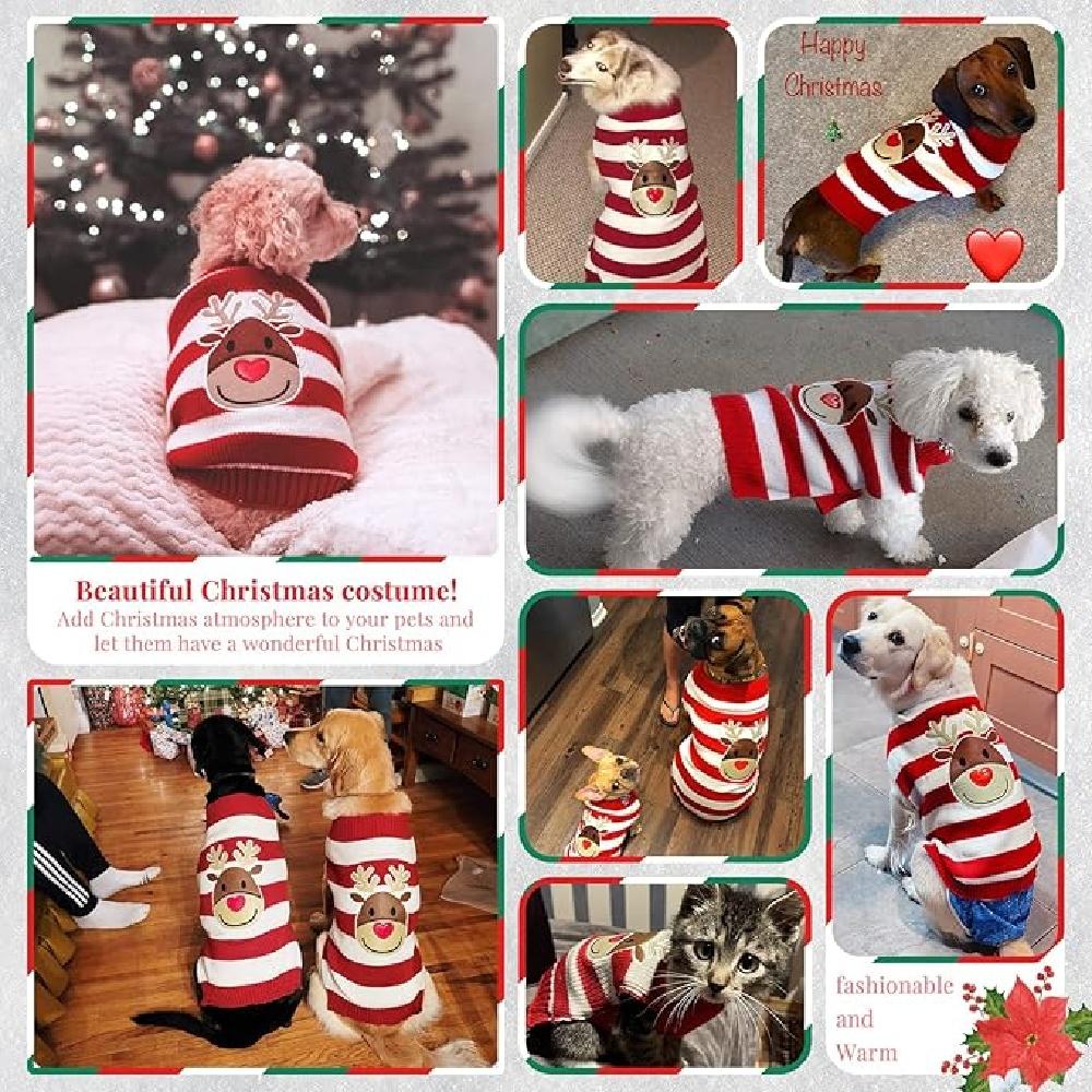 Свитер с изображением оленя для кошек, свитер для собак, одежда для щенков, котят, животных, красный