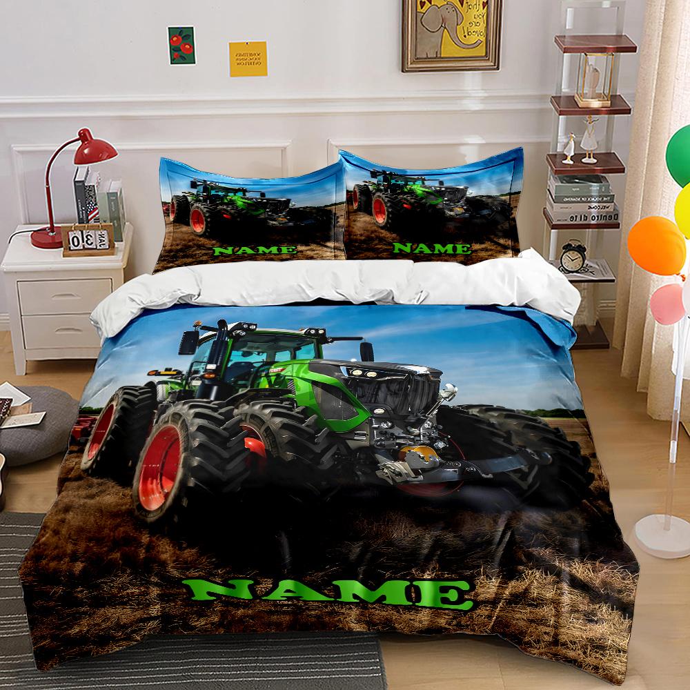 Имя Настраиваемый Трактор Принт 3шт Пододеяльник Наволочка Постельное Белье Комплект Детский Взрослый Удобный Комплект Постельного Белья Роскошный Подарок
