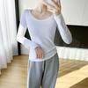 Pure Cotton New Long-sleeved T-shirt Base Shirt for Women with Low Neck Round Neck Solid Color Inner Tights White Early Autumn Style