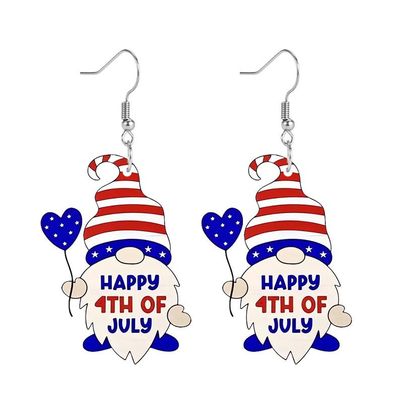 2D Flat Independence Day American Flag Gnome Acrylic Earrings Celebration Accessories Elegant Earrings Party Earrings
