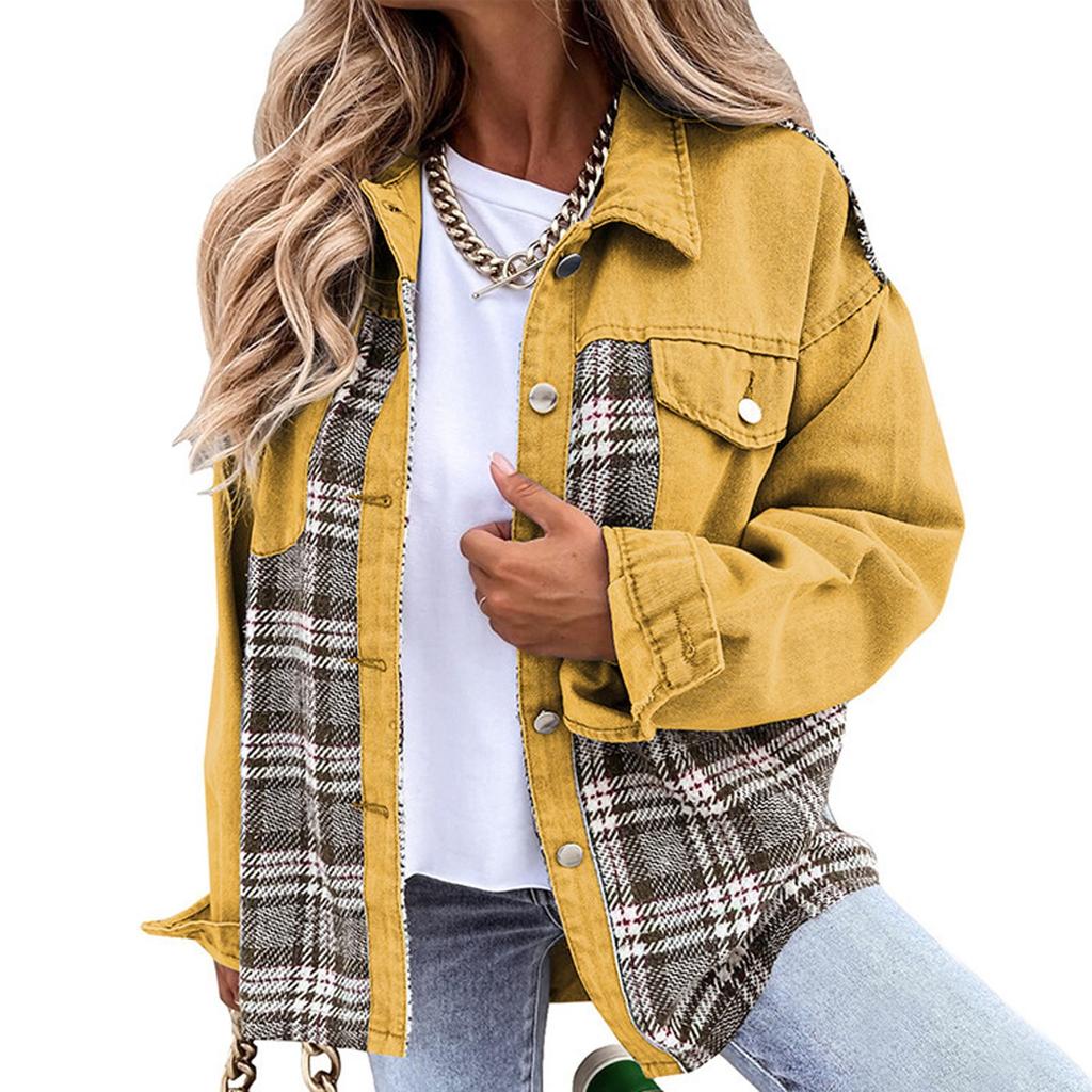 Womens Long Sleeve Denim Jacket Plus Size Basic Lapel Button Down Cropped Casual Jean Jackets Trucker Coats Jacket