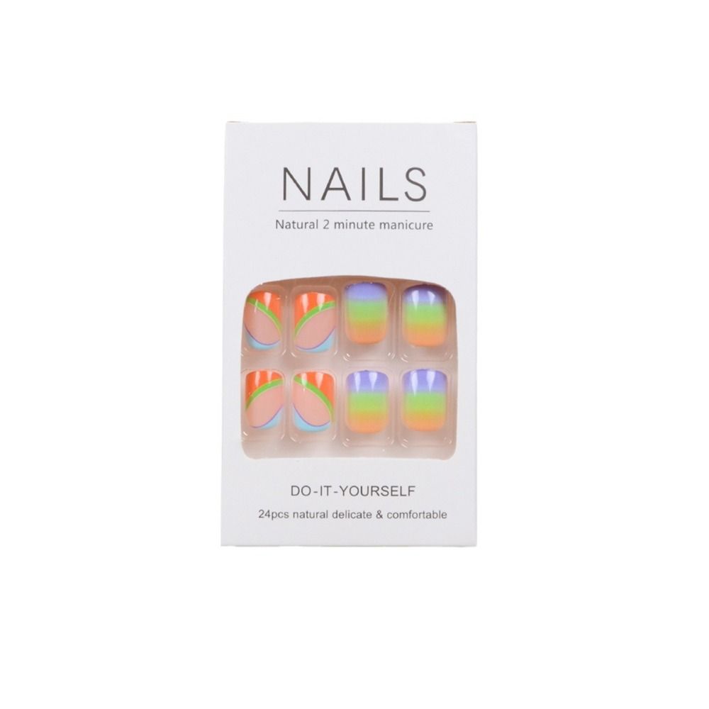 24 шт. Красочные накладные ногти Цветы Волнистые Накладные ногти Маникюр Французские типсы Женщины