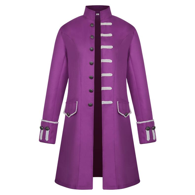 2024 European & American Men's Solid Color Steampunk Overcoat with Stand-Up Collar