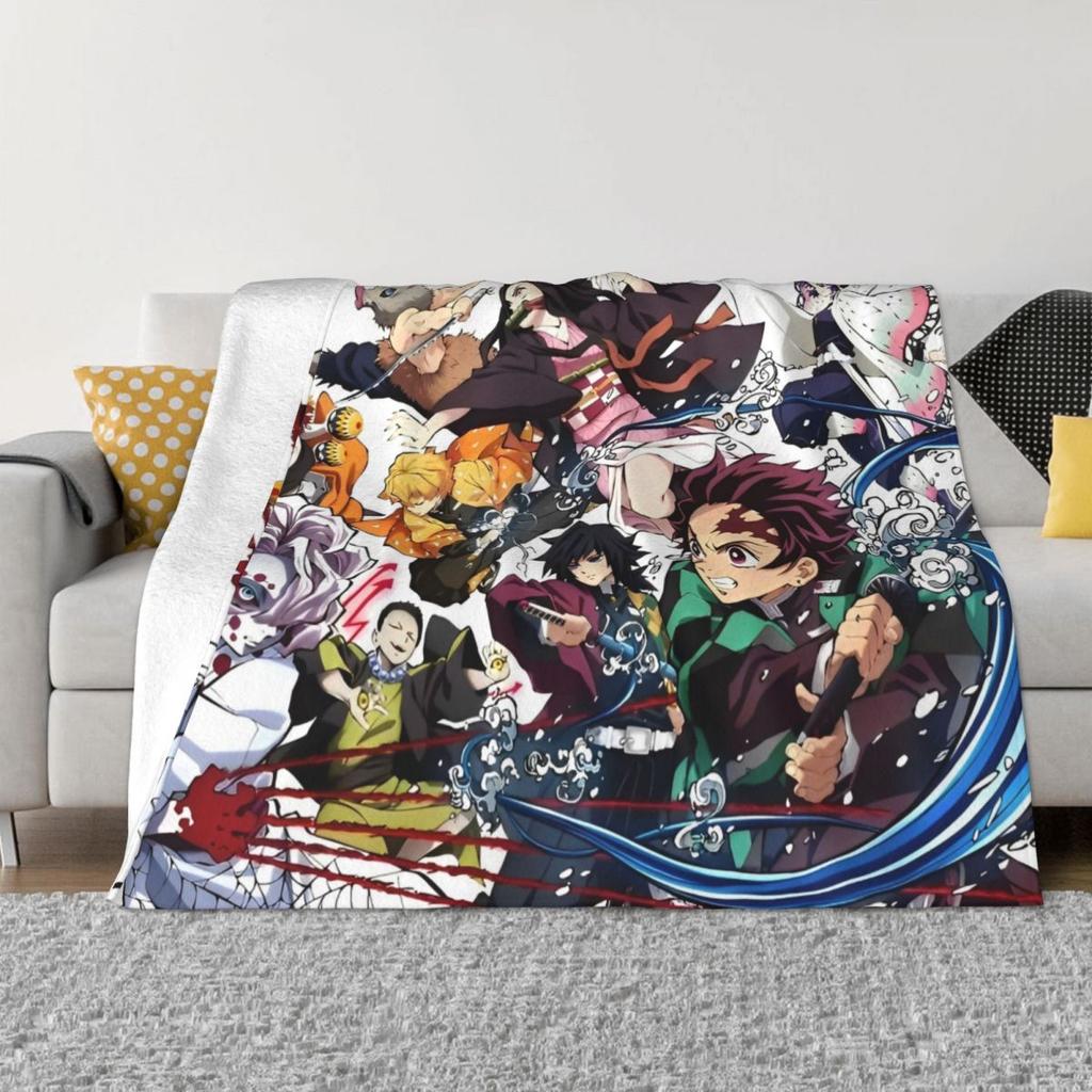 Demon Slayer Anime Plush Blanket Giyu Tomioka And Shinobu Kocho Vintage Throw Blankets for Home 125*100cm Rug Piece
