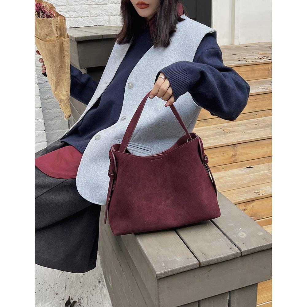 Genuine Suede Cowhide Women Shoulder & Crossbody Handbag Luxury Texture Available In Coffee, Angola Red