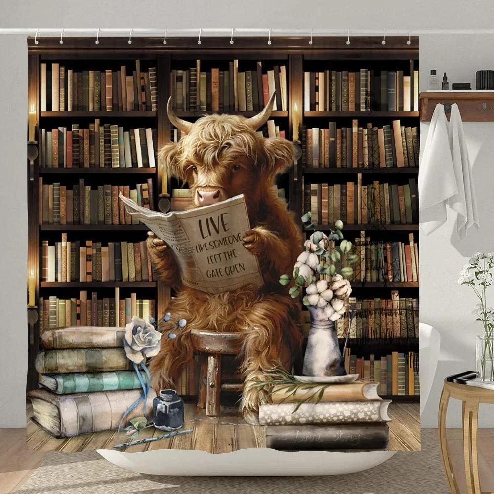 Смешная шторка для душа с хайлендской коровой, деревенская, с мультяшным животным, детская занавеска для ванной, полиэстеровая ткань, домашний декор для ванной