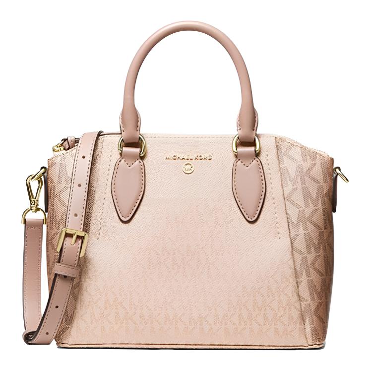 Michael Kors Sienna Classic Monogram Print Color Block Commuter Fashion Coated Canvas Tote Bag Women Tote Bag Ballet-Pink 30H1G4SM2V-BALLET-MULTI