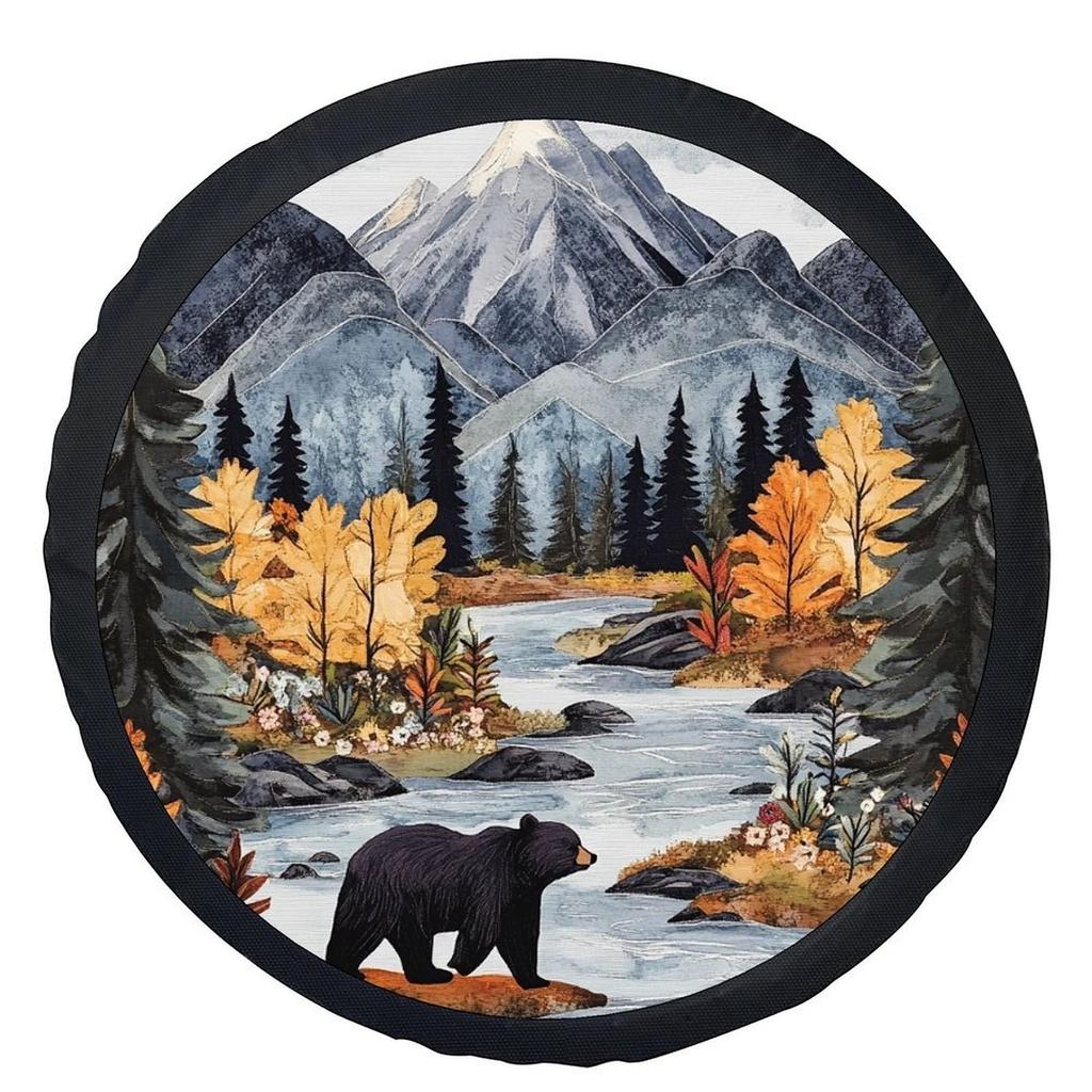 Mountain Bear Stream Tire Cover Universal Waterproof Polyester Spare Wheel Protector Cap