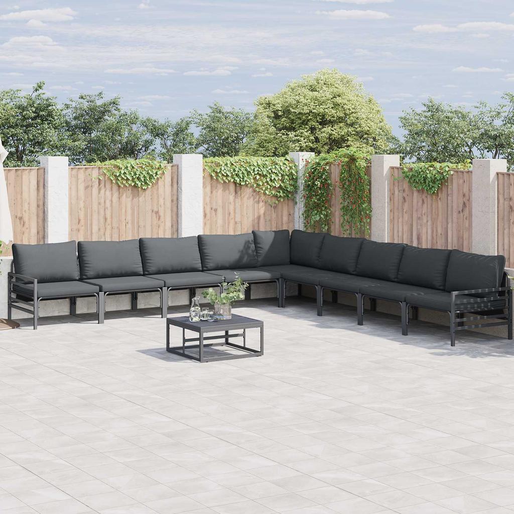 9 Piece Garden Sofa Set with Cushions Black Steel