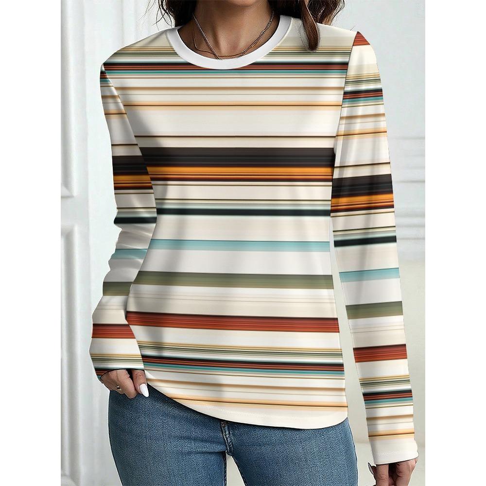 Женская футболка повседневная с длинным рукавом в полоску с принтом круглый вырез женская одежда оверсайз уличная винтажная футболка