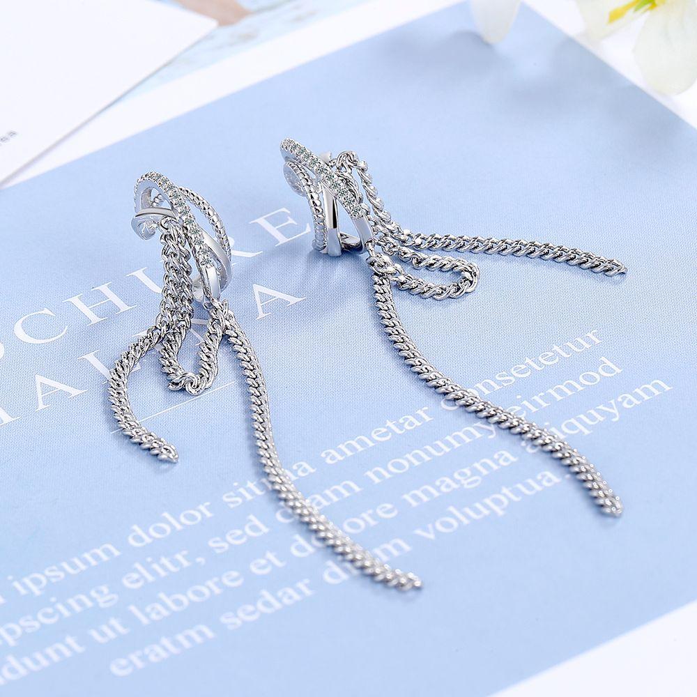 Серьги-клипсы из стерлингового серебра 925 пробы, 2-слойные, с хрусталем, длинная кисточка, без прокола, для женщин, свадебной вечеринки, ювелирный подарок, женские Pendientes