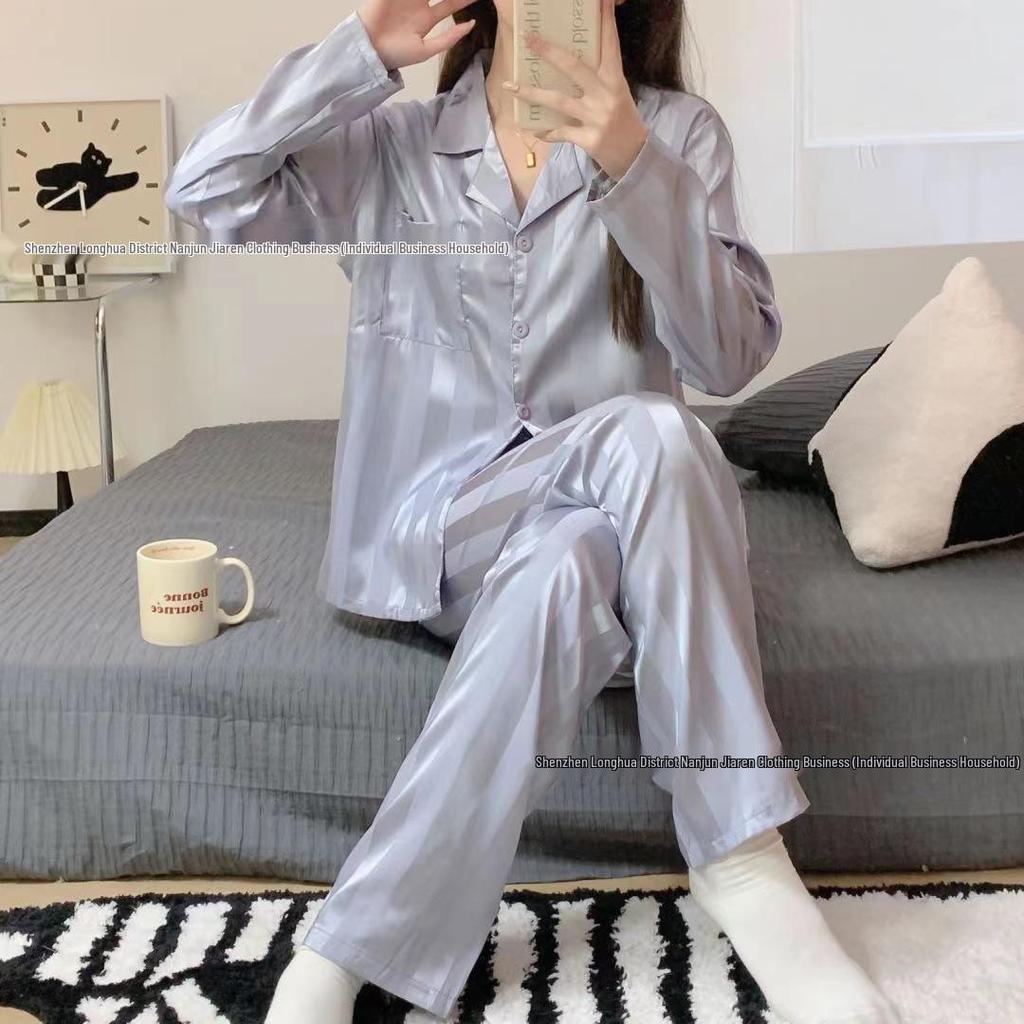 Женская пижама из шелка Ice Silk Plaid 2024 года, весна/лето — комплект из двух предметов с длинными рукавами