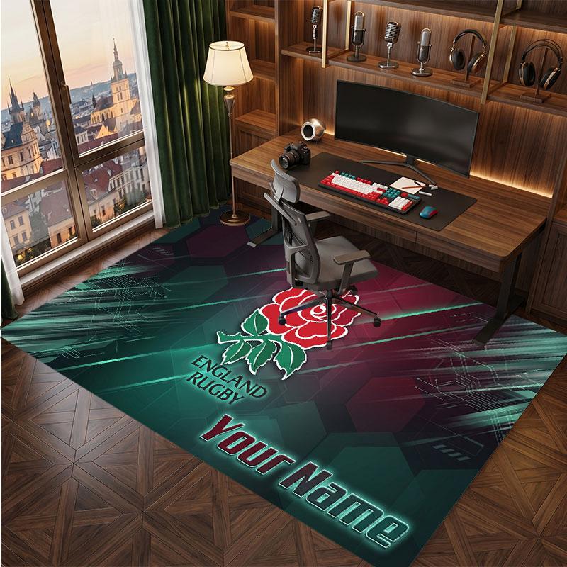 England Rugby Personalized Crystal Velvet Carpet, Customized Name Text Soft Anti‑Slip Rug for Living Room Bedroom