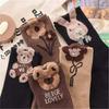 Women's Japanese Style Bear Print Mid-Length Socks for Autumn and Winter Cute Trendy All-Match College Style.