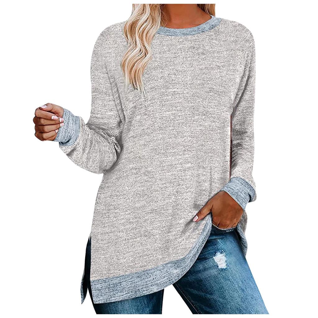Модная повседневная женская однотонная футболка с длинными рукавами и круглым вырезом