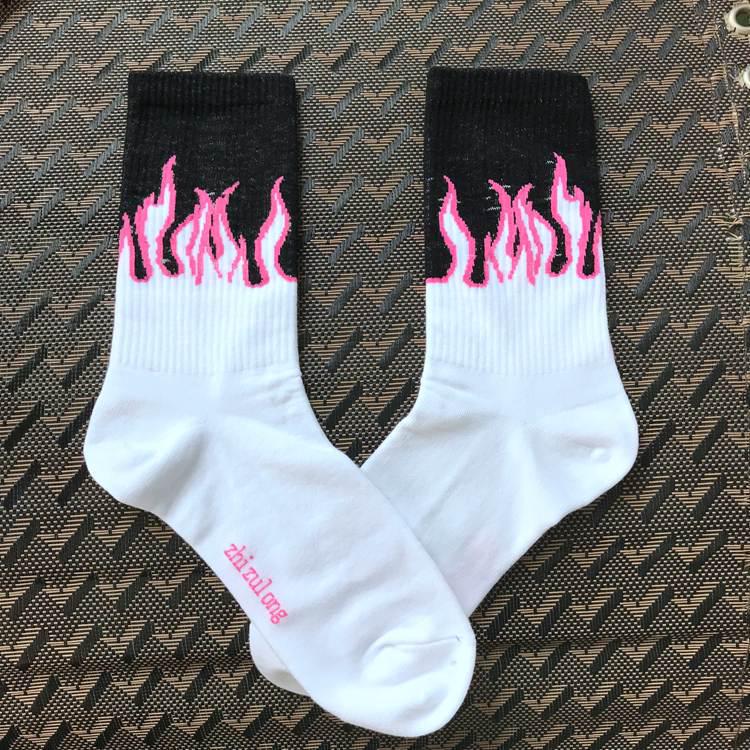 Korean Trendy Harajuku Flame Socks: Unisex Mid-Tube Cotton for Street, Hip-Hop, and Skateboard Style