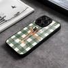 Милый зелено-белый клетчатый чехол для телефона с животными для iPhone 17 15 Pro Max 12 16 14 Plus 11 13 Pro X XR XS 7 8 Plus SE Стеклянная крышка