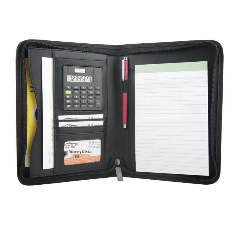 Современная многофункциональная PU бизнес-папка формата А5 на молнии, с калькулятором и зажимом для документов менеджера по продажам, готовая к нанесению логотипа